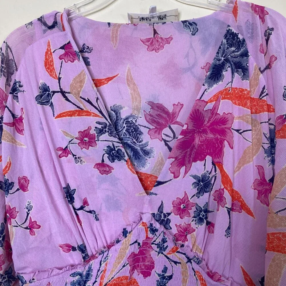 Diane Von Furstenberg Dress Womens Large Nala Flare Pink Floral Smocked Cottage - Picture 10 of 11